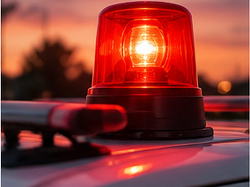 Emergency service vehicle beacon at dusk for 24/7 electrician callouts