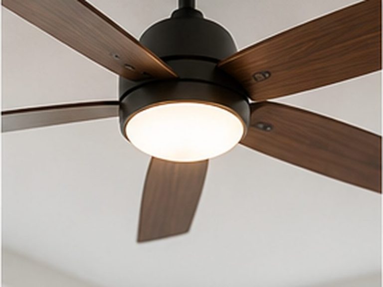 Ceiling fan with integrated light fitted in a residential room