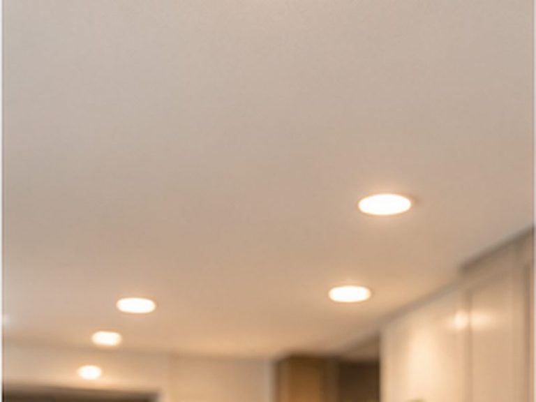 Recessed LED ceiling lighting installed in a residential kitchen