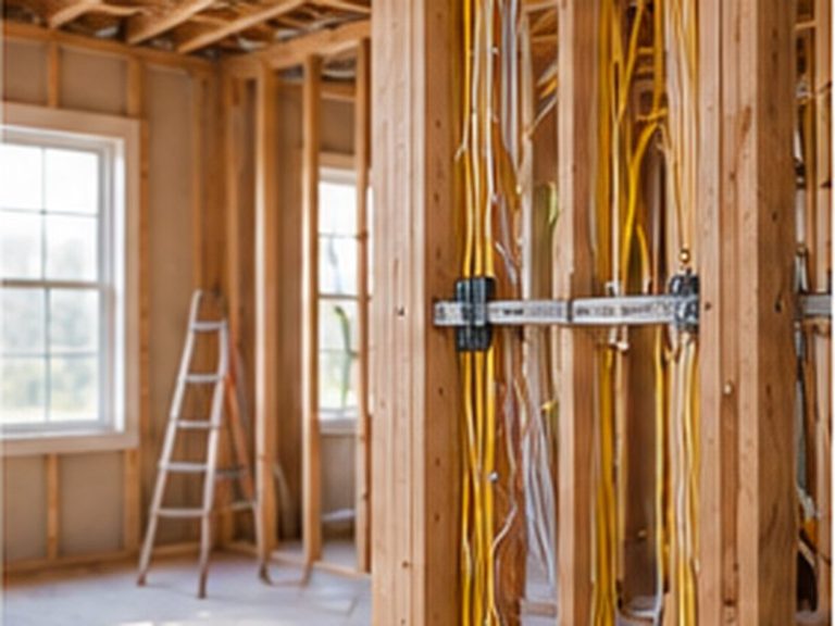 New branch circuit wiring run through wall framing during a whole-home rewire